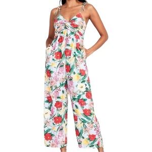 Old Navy Linen Blend Floral Twist Front Jumpsuit Romper Size Small Tall